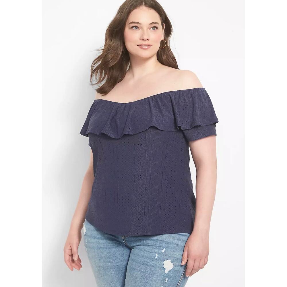 Lane Bryant Classic Ruffle Off-the-Shoulder Eyelet Knit Top - Size 18/20 **